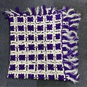 Granny square crochet knit purple white blanket 37” x 39”
